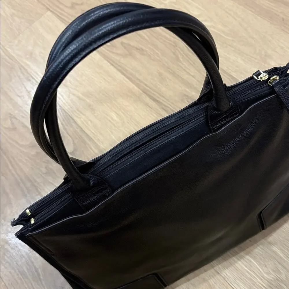 Tory Burch Ella Tote Bag in Black Pebbled Leather
